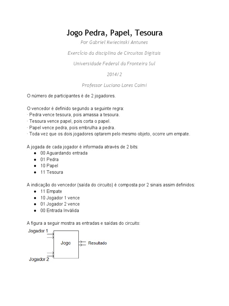 Jogo Pedra Papel Tesoura, PDF, Eletrônicos digitais